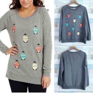 Bethany Mota Embroidered Penguin Raglan Sweatshirt sz XL